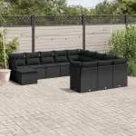 Set canapele de grădină, 12 piese, cu perne, negru, poliratan GartenMobel Dekor