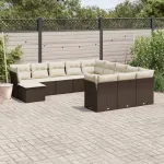 Set canapele de grădină cu perne, 12 piese, maro, poliratan GartenMobel Dekor