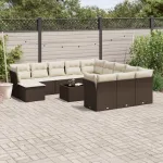 Set canapele de grădină cu perne, 13 piese, maro, poliratan GartenMobel Dekor