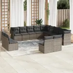 Set mobilier de grădină cu perne, 13 piese, gri, poliratan GartenMobel Dekor