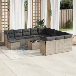 Set mobilier de grădină cu perne, 13 piese, gri, poliratan GartenMobel Dekor