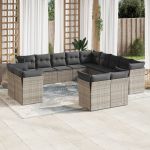 Set mobilier de grădină cu perne, 13 piese, gri, poliratan GartenMobel Dekor