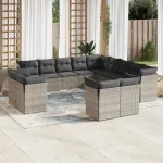Set mobilier de grădină cu perne, 13 piese, gri, poliratan GartenMobel Dekor