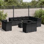 Set mobilier de grădină cu perne, 13 piese, negru, poliratan GartenMobel Dekor