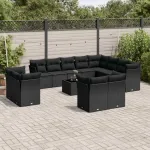 Set mobilier de grădină cu perne, 13 piese, negru, poliratan GartenMobel Dekor