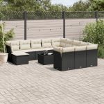 Set mobilier de grădină cu perne, 13 piese, negru, poliratan GartenMobel Dekor