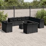 Set mobilier de grădină cu perne, 14 piese, negru, poliratan GartenMobel Dekor