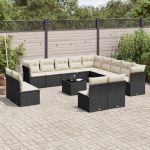 Set mobilier de grădină cu perne, 14 piese, negru, poliratan GartenMobel Dekor