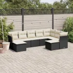 Set mobilier de grădină cu perne, 9 piese, negru, poliratan GartenMobel Dekor