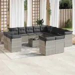Set mobilier de grădină cu perne,14 piesegri deschis, poliratan GartenMobel Dekor