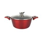 Cratita cu pereti grosi din aluminiu antiaderent cu inductie si capac de sticla 22cm 2.6L Red Line