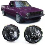 Faruri din sticlă clare cu fum negru H4, pereche, potrivite pentru VW Caddy I 82-92 + Jetta I 79-84 Performance AutoTuning