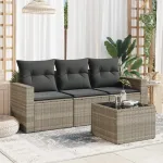 Set canapea de grădină cu perne, 4 piese, gri deschis poliratan GartenMobel Dekor
