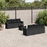 Set canapele de grădină cu perne, 7 piese, negru, poliratan GartenMobel Dekor