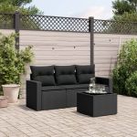Set mobilier de grădină cu perne, 4 piese, negru, poliratan GartenMobel Dekor