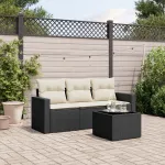 Set mobilier de grădină cu perne, 4 piese, negru, poliratan GartenMobel Dekor