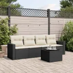 Set mobilier de grădină cu perne, 5 piese, negru, poliratan GartenMobel Dekor