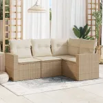 Set canapele de grădină, 4 piese, cu perne, bej, poliratan GartenMobel Dekor