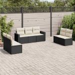 Set canapele de grădină cu perne, 7 piese, negru, poliratan GartenMobel Dekor