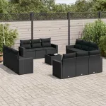 Set mobilier de grădină cu perne, 13 piese, negru, poliratan GartenMobel Dekor