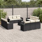 Set mobilier de grădină cu perne, 13 piese, negru, poliratan GartenMobel Dekor