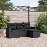 Set mobilier de grădină cu perne, 4 piese, negru, poliratan GartenMobel Dekor