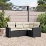 Set mobilier de grădină cu perne, 4 piese, negru, poliratan GartenMobel Dekor