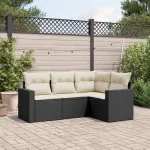 Set mobilier de grădină cu perne, 4 piese, negru, poliratan GartenMobel Dekor