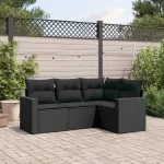 Set mobilier de grădină cu perne, 4 piese, negru, poliratan GartenMobel Dekor