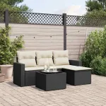 Set mobilier de grădină cu perne, 5 piese, negru, poliratan GartenMobel Dekor