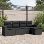 Set mobilier de grădină cu perne, 5 piese, negru, poliratan GartenMobel Dekor