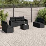 Set mobilier de grădină cu perne, 8 piese, negru, poliratan GartenMobel Dekor