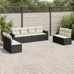 Set mobilier de grădină cu perne, 8 piese, negru, poliratan GartenMobel Dekor