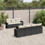 Set mobilier de grădină cu perne, 8 piese, negru, poliratan GartenMobel Dekor