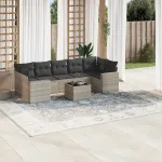 Set mobilier de grădină cu perne, 8 piese gri deschis poliratan GartenMobel Dekor