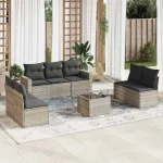 Set mobilier de grădină cu perne, 8 piese gri deschis poliratan GartenMobel Dekor