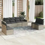 Set mobilier de grădină cu perne, 8 piese gri deschis poliratan GartenMobel Dekor
