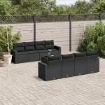 Set mobilier de grădină cu perne, 9 piese, negru, poliratan GartenMobel Dekor