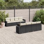 Set mobilier de grădină cu perne, 9 piese, negru, poliratan GartenMobel Dekor