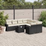 Set mobilier de grădină cu perne, 9 piese, negru, poliratan GartenMobel Dekor