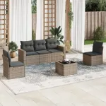 Set mobilier grădină cu perne, 6 piese, gri, poliratan GartenMobel Dekor