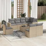 Set canapele de grădină, 9 piese, cu perne, bej, poliratan GartenMobel Dekor