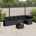 Set canapele de grădină cu perne, 7 piese, negru, poliratan GartenMobel Dekor