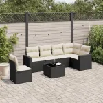 Set canapele de grădină cu perne, 7 piese, negru, poliratan GartenMobel Dekor