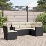 Set mobilier de grădină cu perne, 5 piese, negru, poliratan GartenMobel Dekor