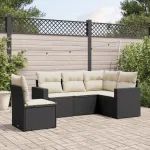 Set mobilier de grădină cu perne, 5 piese, negru, poliratan GartenMobel Dekor