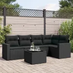 Set mobilier de grădină cu perne, 6 piese, negru, poliratan GartenMobel Dekor