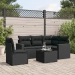 Set mobilier de grădină cu perne, 6 piese, negru, poliratan GartenMobel Dekor