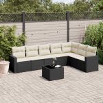 Set mobilier de grădină cu perne, 8 piese, negru, poliratan GartenMobel Dekor