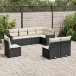 Set mobilier de grădină cu perne, 8 piese, negru, poliratan GartenMobel Dekor